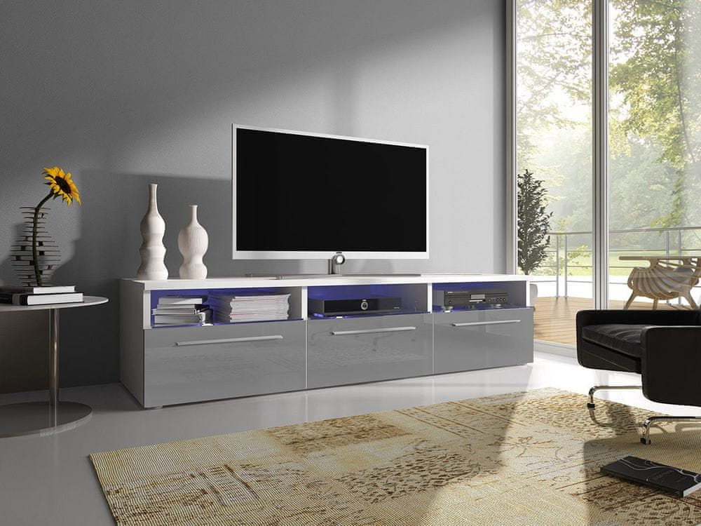 Veneti Televízny stolík s LED osvetlením FERNS 2 - biely / lesklý šedý